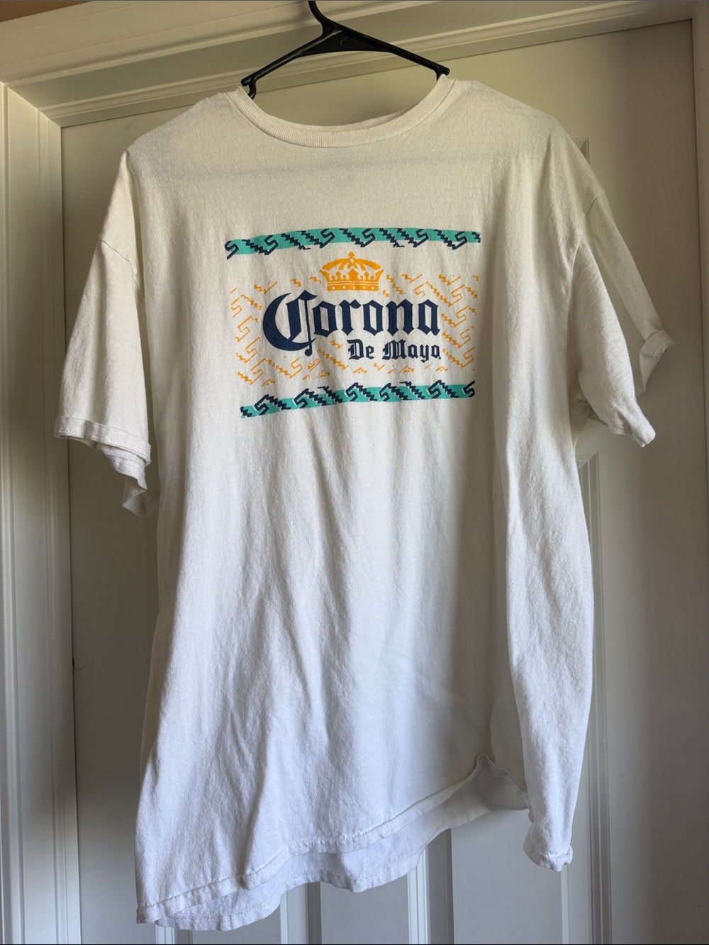 Delta White Short Sleeve Tee with Blue and Yellow Graphic